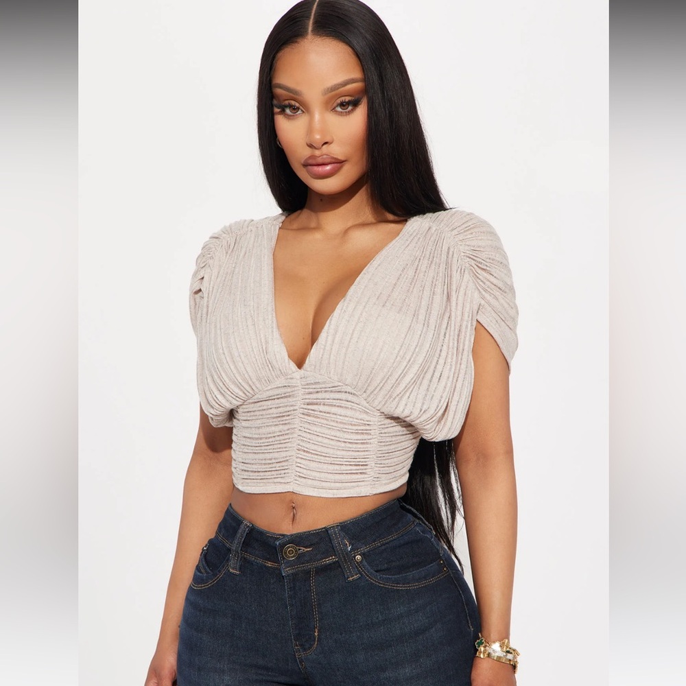Taupe Plunge Top